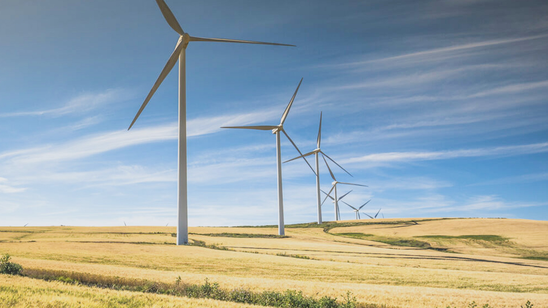 Wind turbines on top of high terrain